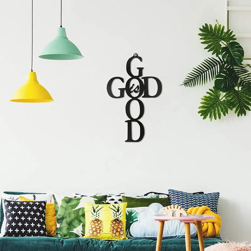 Black Cross Metal Wall Art - God Is Good Decor Sign