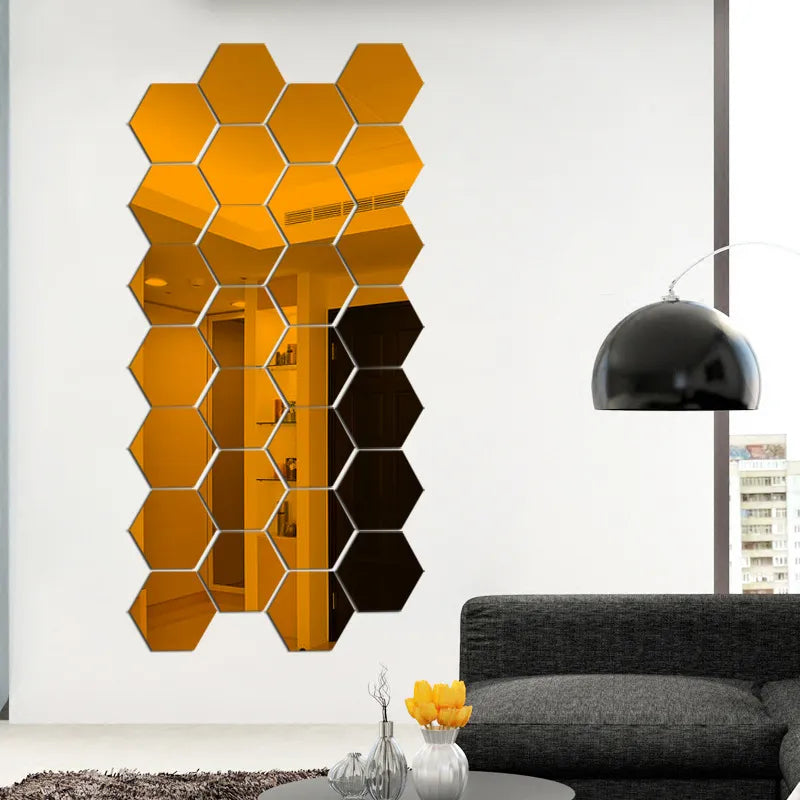 3D Hexagon Mirror Wall Sticker