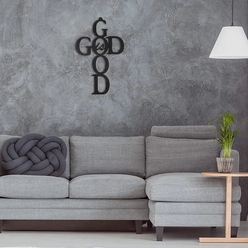 Black Cross Metal Wall Art - God Is Good Decor Sign